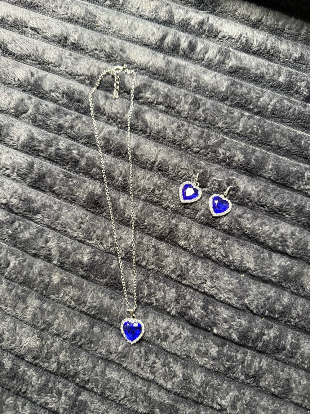 Necklace and Earring Set with Blue Heart Stones